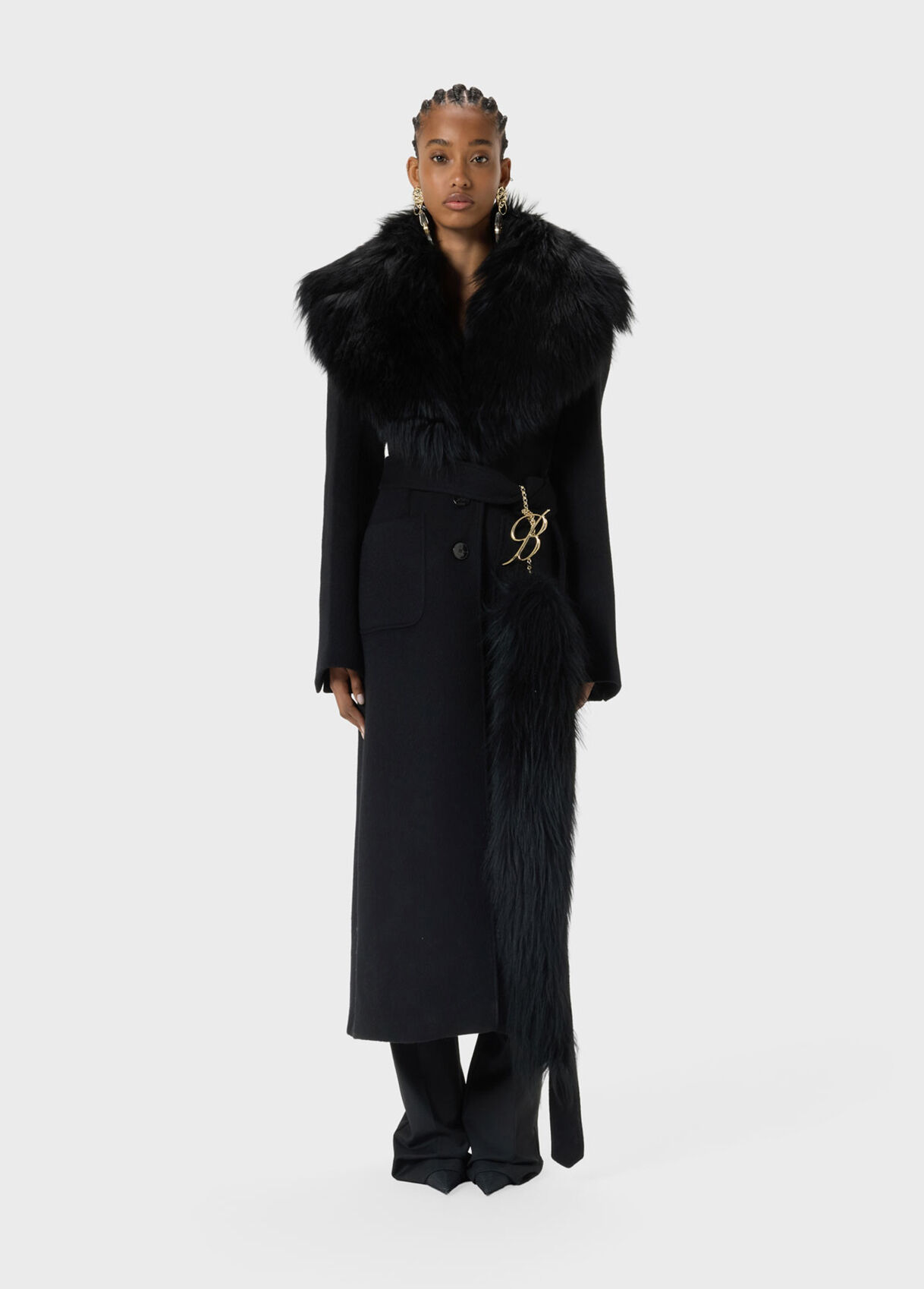 Coat with shearling collar and charm - Blumarine